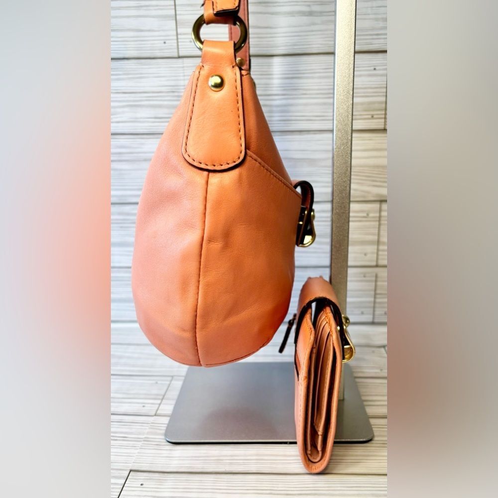 07-Coach 43723 Kristin Top Handle Peach Leather Shoulder Bag and Wallet Set - Picture 3 of 12